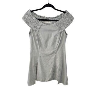 MATTHILDUR Womens Linen Blend Off Shoulder Lined Blouse, Tunic, Grey Size 1